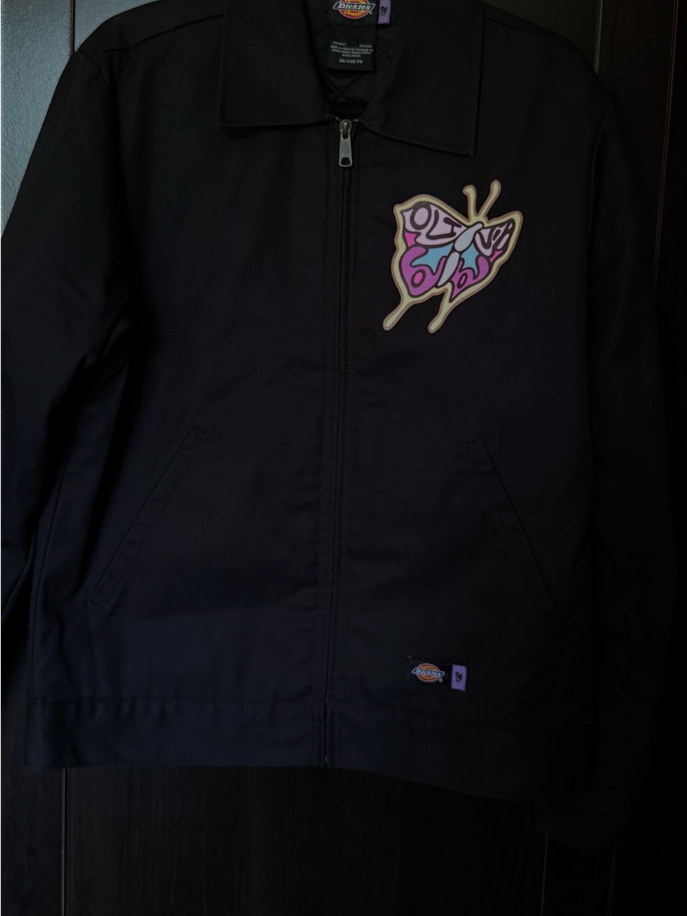 Dickies Black Kids Jean Jacket with Pink Butterfly Patch